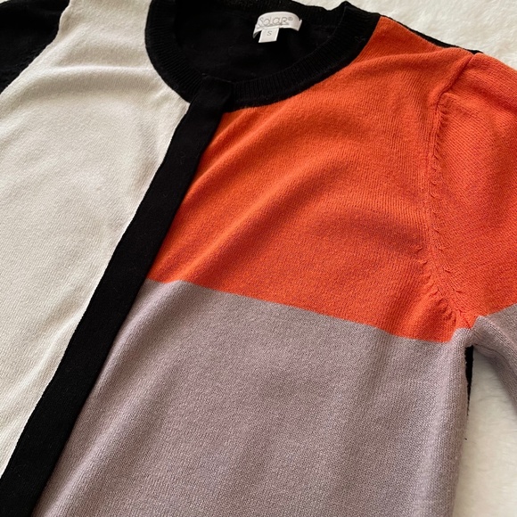 Solar Womens Black Orange Creme Fitted Cardigan Sweater Size S - Picture 10 of 16